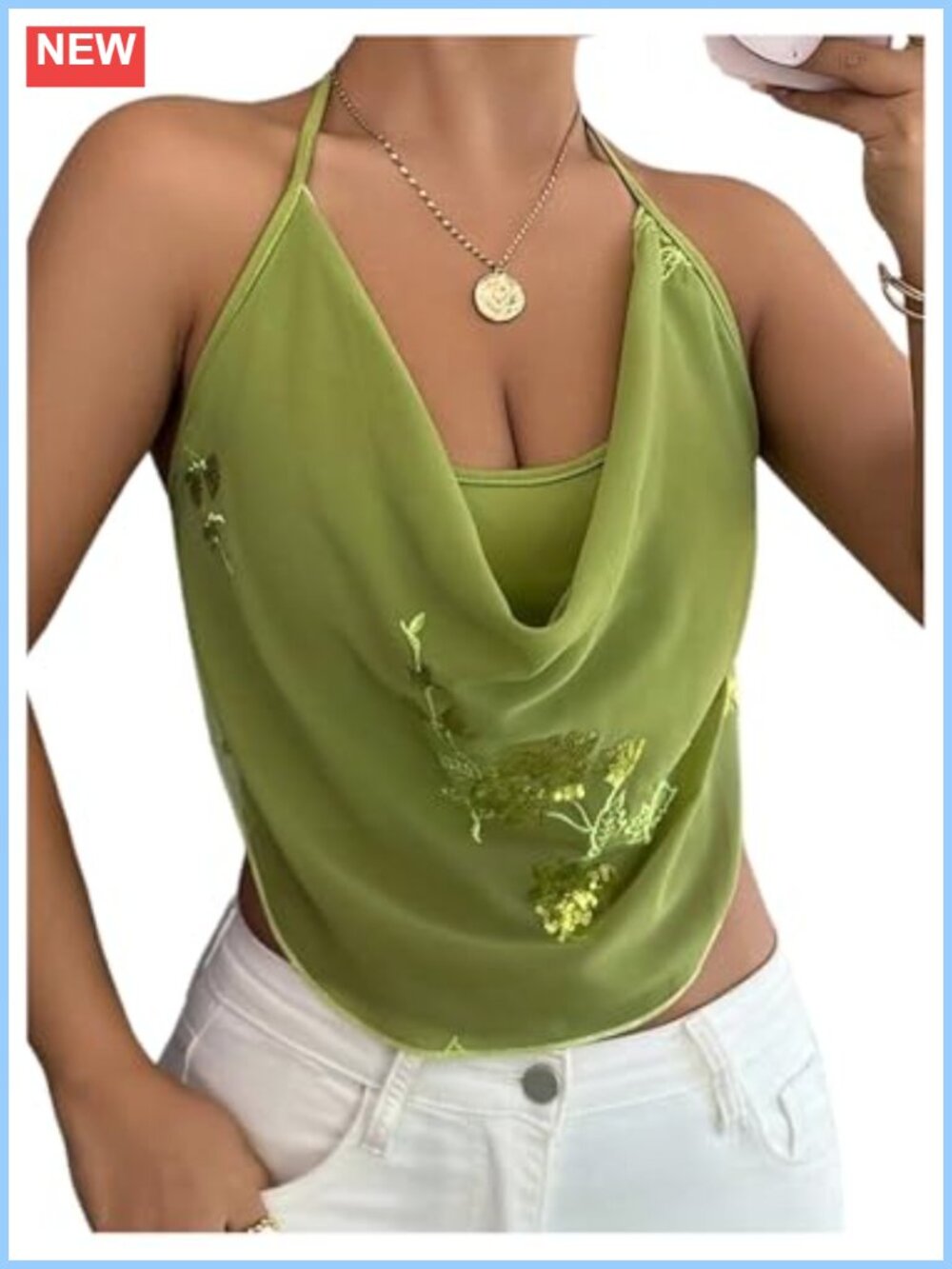 Sequin Halter Crop Top Mesh Backless Festival Rave Top